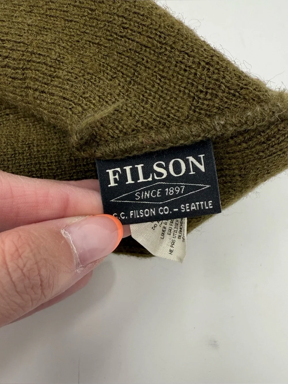 Filson Olive Green Wool Beanies Kids One Size